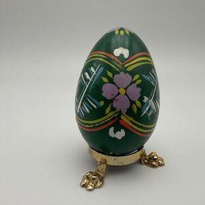 Vtg Hand-Painted Decorative Egg With Floral Design & Stand Made In Italy Easter